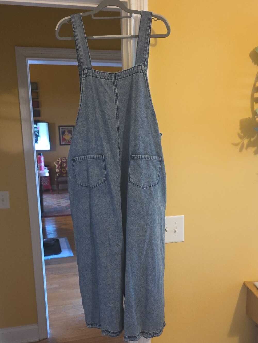 easel Blue Denim Overalls with Floral Patch Accents - Picture 4 of 5